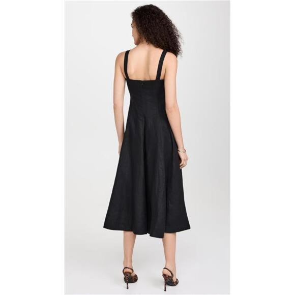 FAITHFULL Corbiere Midi Dress Black Linen Romantic Bohemian Scandi Feminine - Picture 3 of 6